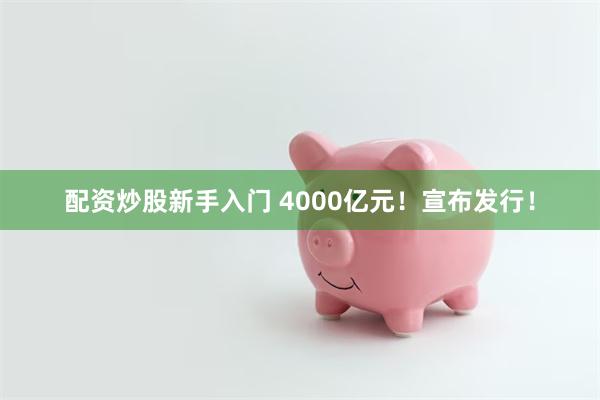 配资炒股新手入门 4000亿元！宣布发行！